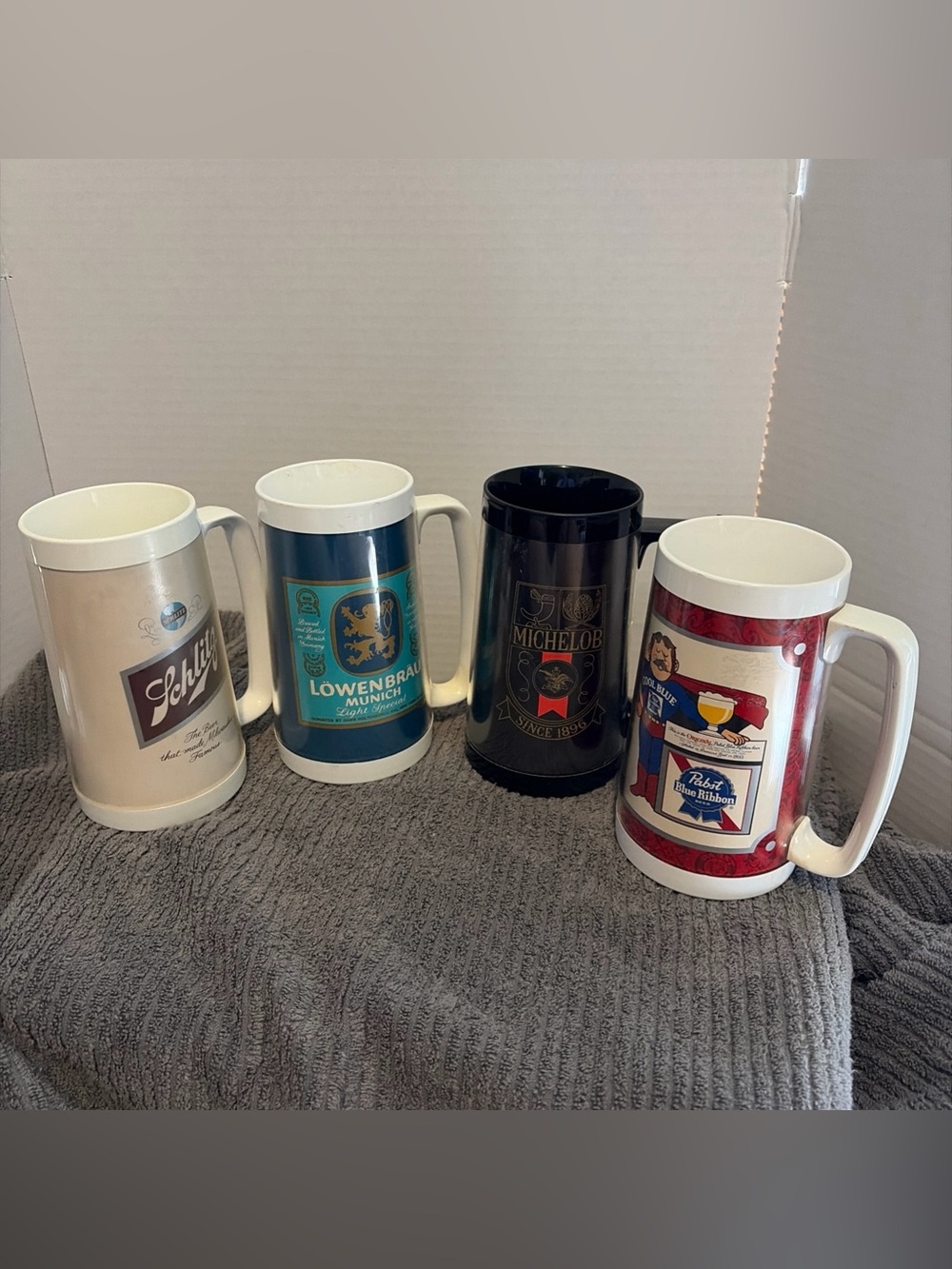Vintage Beer Stein Mugs - Schlitz, Löwenbräu, Michelob, Pabst Blue Ribbon